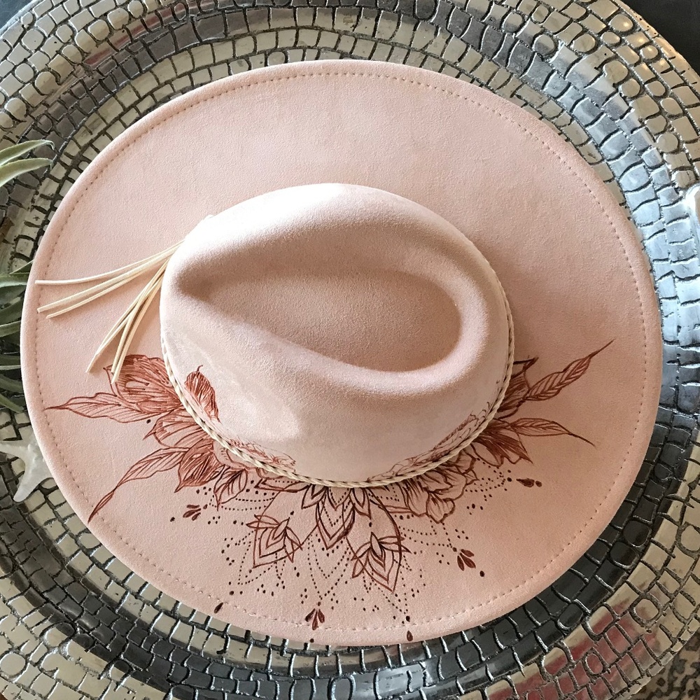 FESTIVAL π₯HAND-BURNED PEACH CREAM WIDE-BRIM RANCHER HAT - Picture 10 of 14